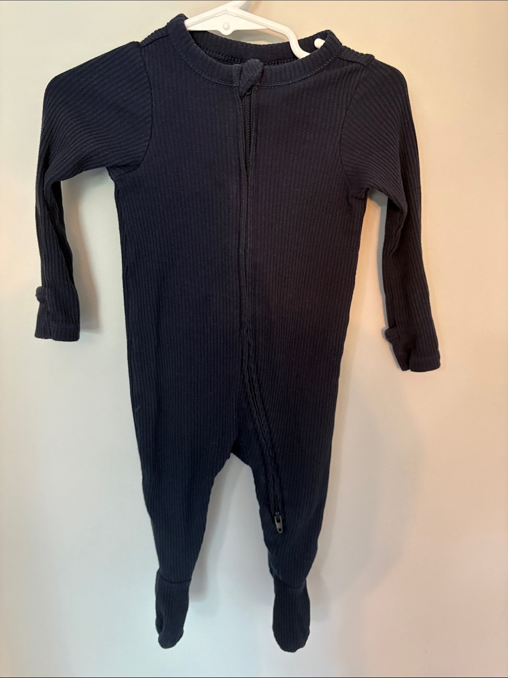 Old Navy 3-6M Navy Footed Ribbed One-Piece Zipper Pajamas